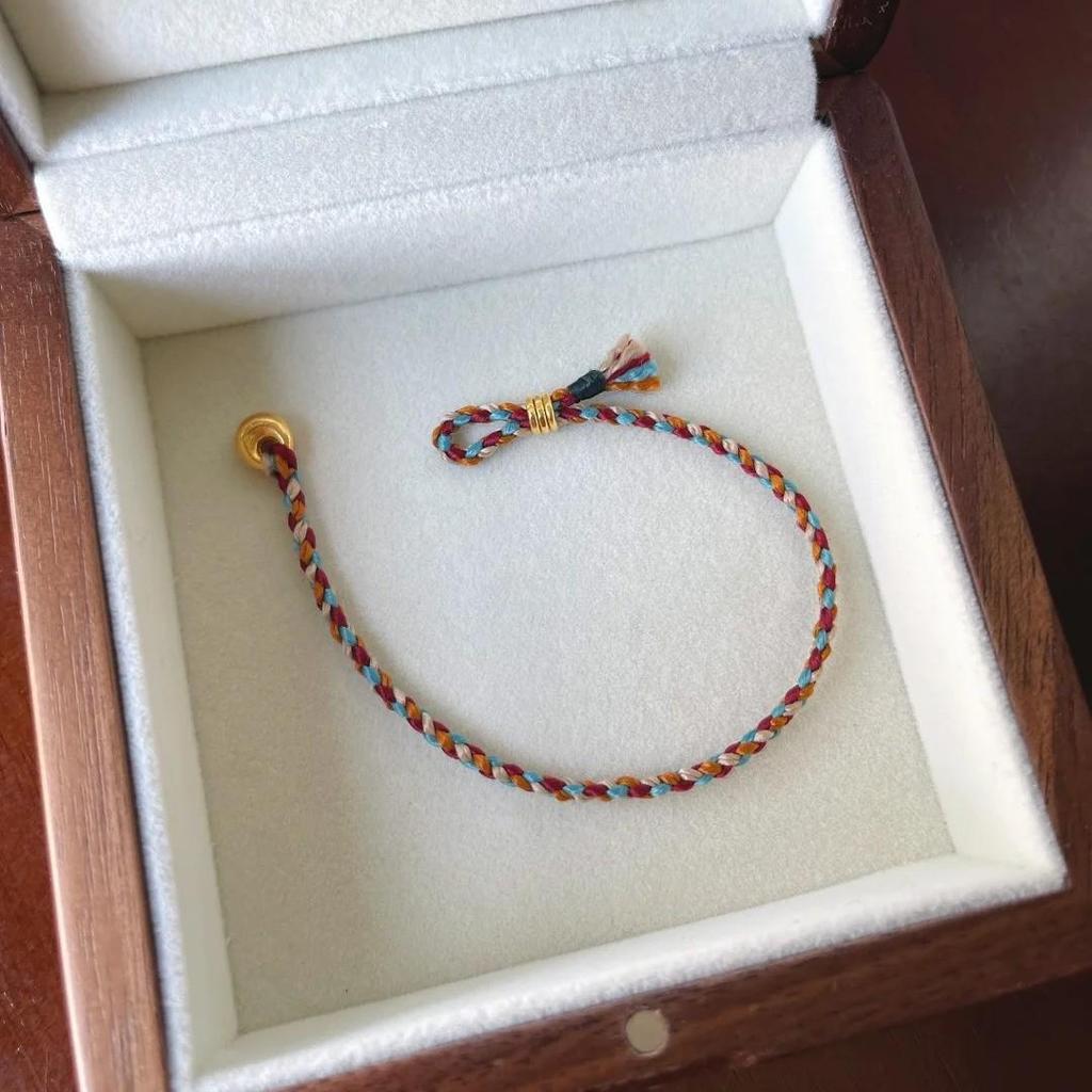 Handwoven Five-Color Cotton Bracelet with Little Fat Fu Pendant - Unisex and Joyful