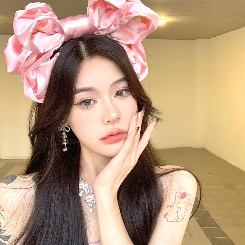 1PC Sweet Solid Color Girls Hair Hoop Satin Big Bowknot Lolita Lovely Fashion Versatile