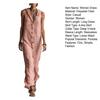 Kapuzen Ärmelloses Maxikleid für Damen Knopfleiste Lässiges Hemdkleid mit Taschen Sommer Strand Sweatshirt Langes Kleid
