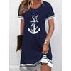 Women's Fashion Vintage Pattern Print Summer Spring Short Sleeve O-Neck Casual Dresses