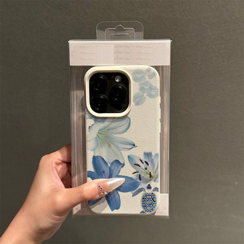 Minimalist Ins Turtle Blue Lily Pattern Phone Case For iPhone 17 16 15 14 13 12 11 Pro Max 14 Plus 17 Air X XS XR Soft Y2K Cover