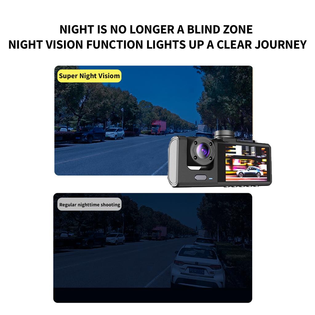 FHD1080P 2Inch Dash Cam Car DVR Night Vision WIFI 3Camera Lens Motion Detection Front Inside Rear Wide Angle Driving Recorder