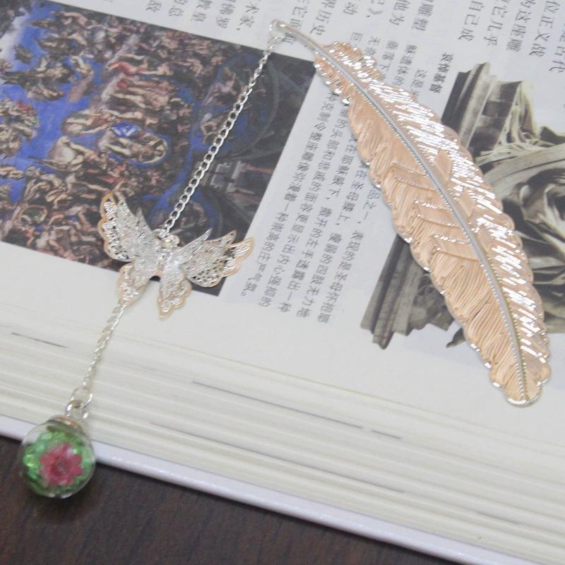 Chinese Cross-border Metal Feather Bookmark: Classical Leaf Vein Design, Creative Stationery, Ancient Style Cultural Gift
