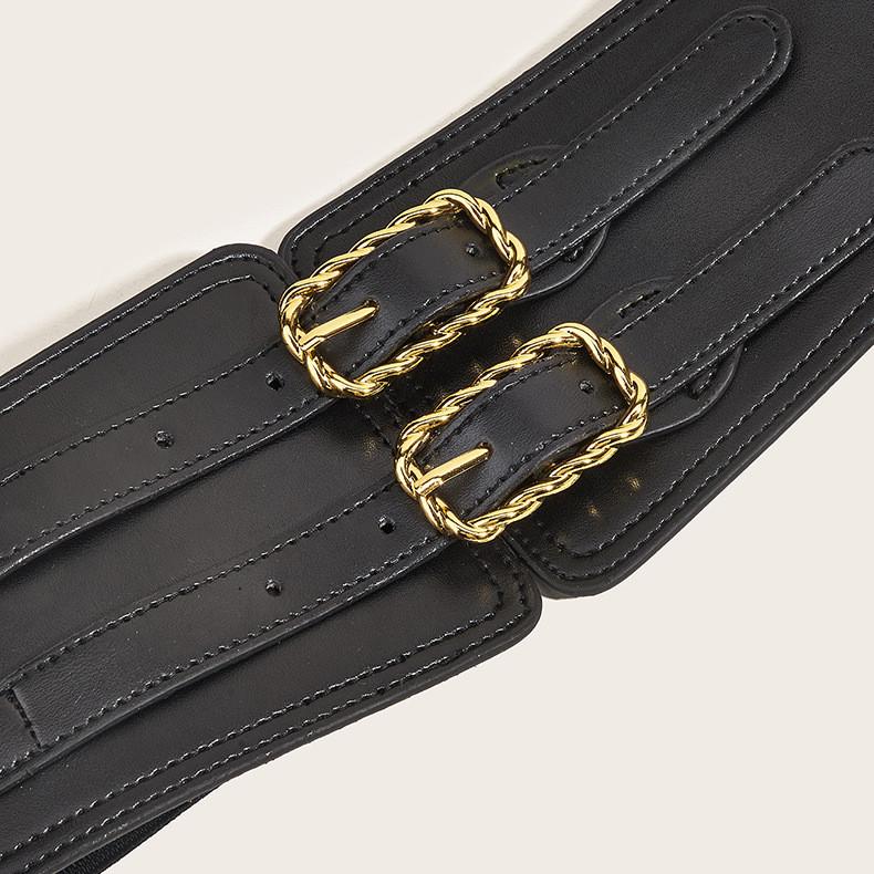 Vintage Elastic Women Waistband Waist Cincher With Double Button Twist Buckle