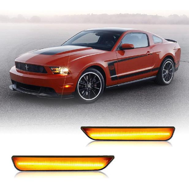 LED Rear Side Marker Lights for Ford Mustang 2015-up, LED Smoked Back Side Marker Lights Rear Bumper Lights Reflectors Assembly for 2015+ Ford Smoke Yellow, (Front 2PCS