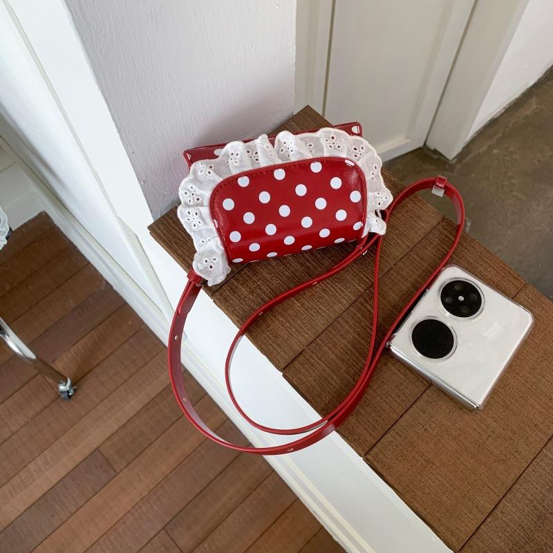 Mini Small Bag Women's 2025 New Trendy Lace Shoulder Bag Premium Polka Dot Messenger Bag Small Square Bag