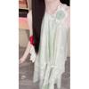 Irregular Lace Panel Loose Temperament Long Skirt Summer Resort Mint Green Sleeveless Halterneck Dress