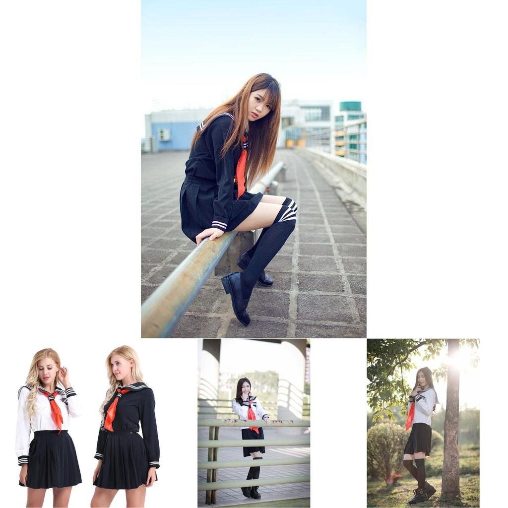 Elegant Women's Long Sleeve School Girl Uniform Sailor Dress For Cosplay Enthusiasts