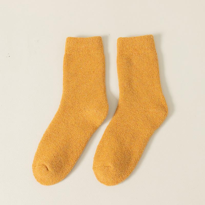Unisex Winter Thick Wool Socks - Solid Color, Mid-Tube, Terry-Style for Warmth