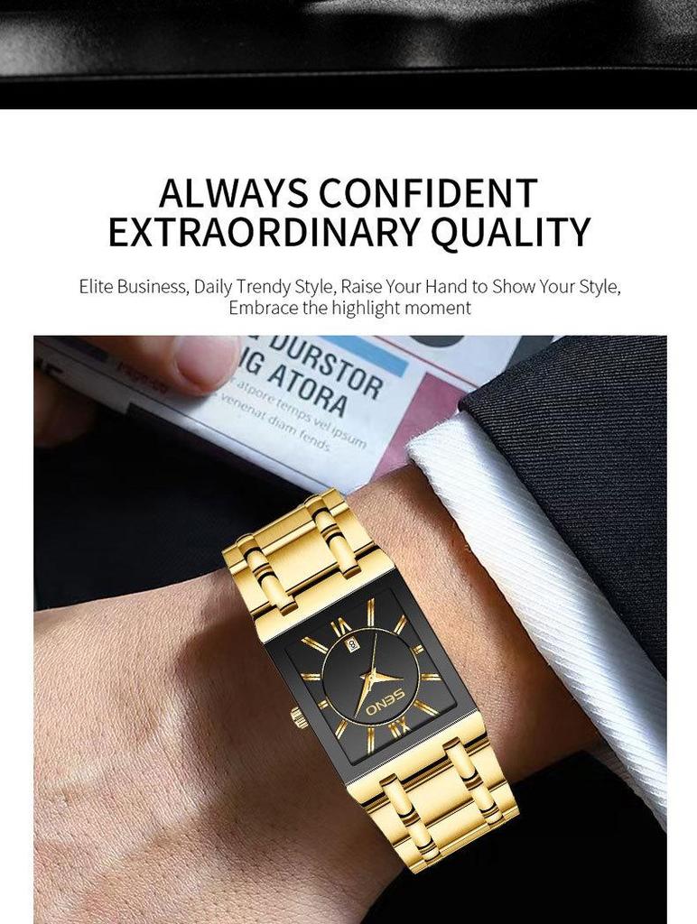 Men's Square Quartz Waterproof Business Watch, Automatic & Non-Mechanical