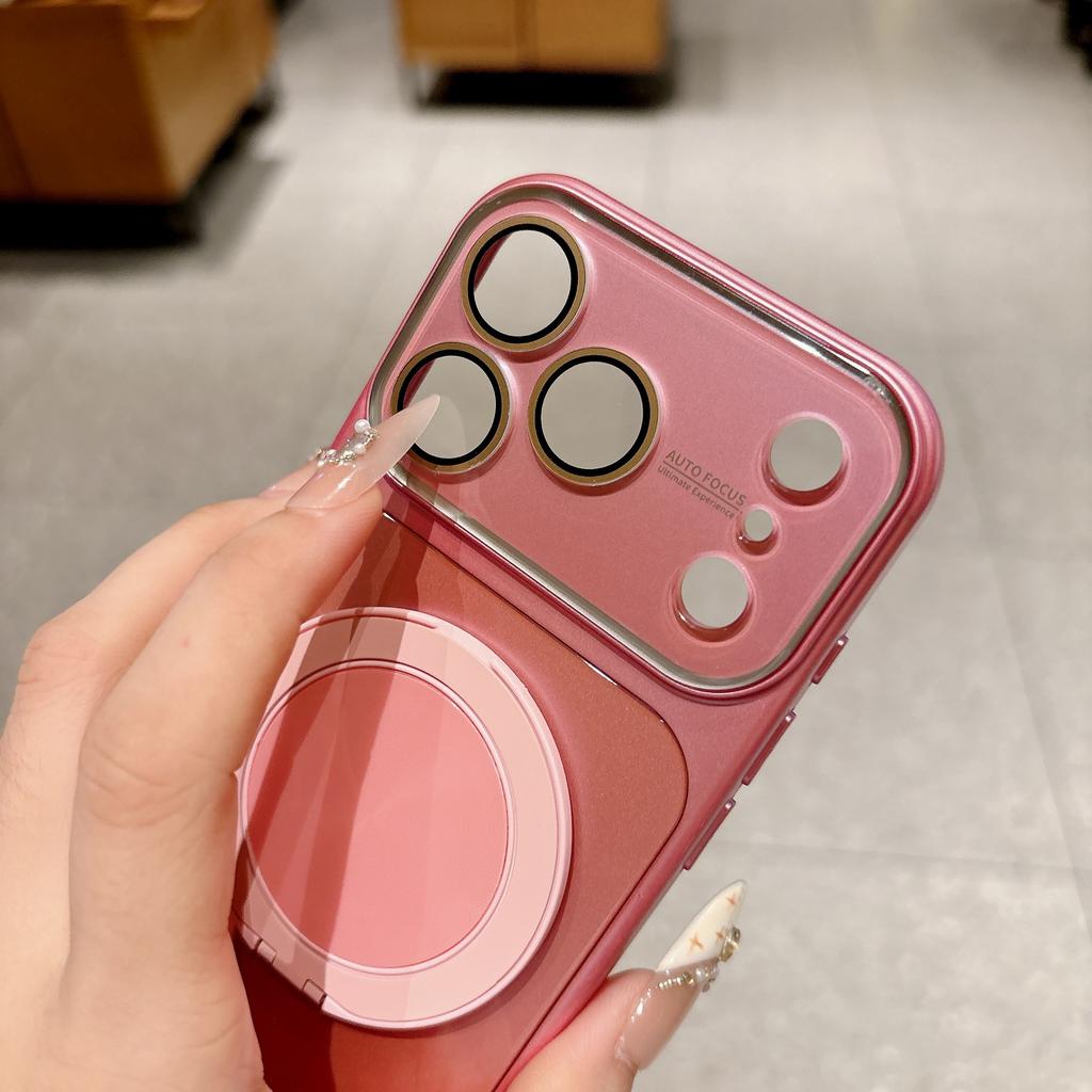 Premium Sense Simple Glass Case for iPhone17Pro Max Mobile Phone Case 15 Apple 16Pro Rotating Bracket