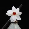 A lotus Hanfu fringed hairpin, glazed petal lotus agate hairpin, wooden hairpin head jewelry