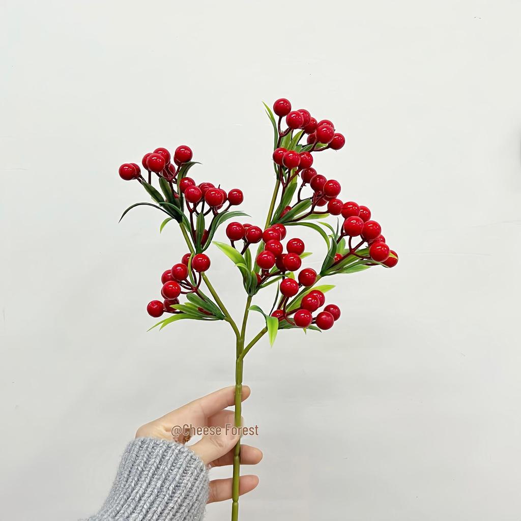 Artificial Floral Arrangement: Red Persimmon & Winterberry for Living Room or New Year Décor