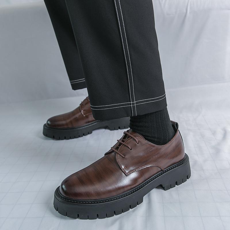 Herren Oxfords Kleid Schuhe Dicke Sohle Formell Business Braun Leder Plateauschuhe Smoking Hochzeitsschuhe Übergröße