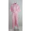 Women Casual Turn Down Collar High Waist Long Shirt Dress