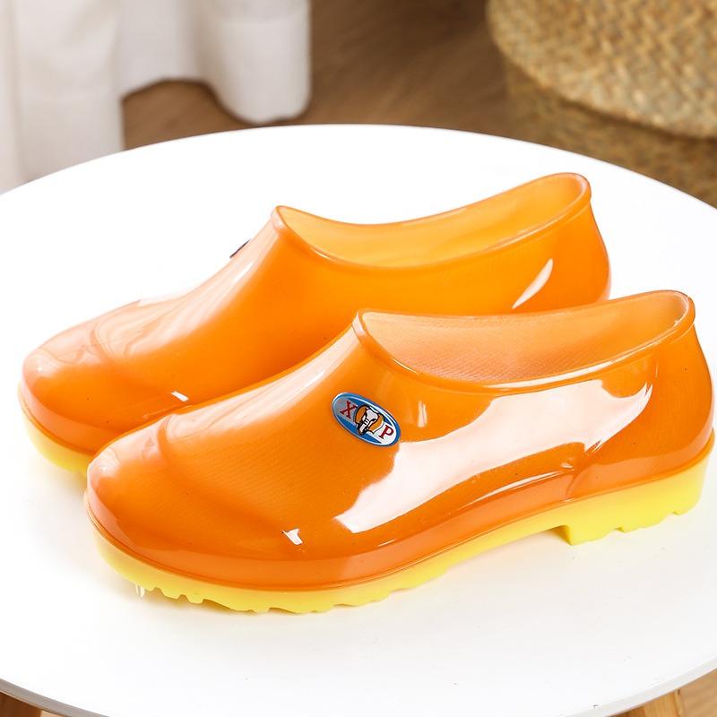 Low-top orange men's rain shoes fashionable red rubber shoes women's non-slip light mouth black PVC water shoes low tube outdoor