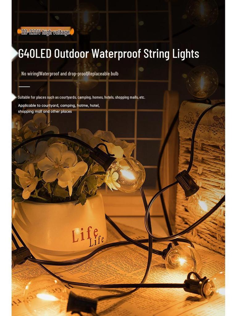 Waterproof G40 String Lights: Energy-Saving LED Outdoor Garden & Christmas Décor for Camping