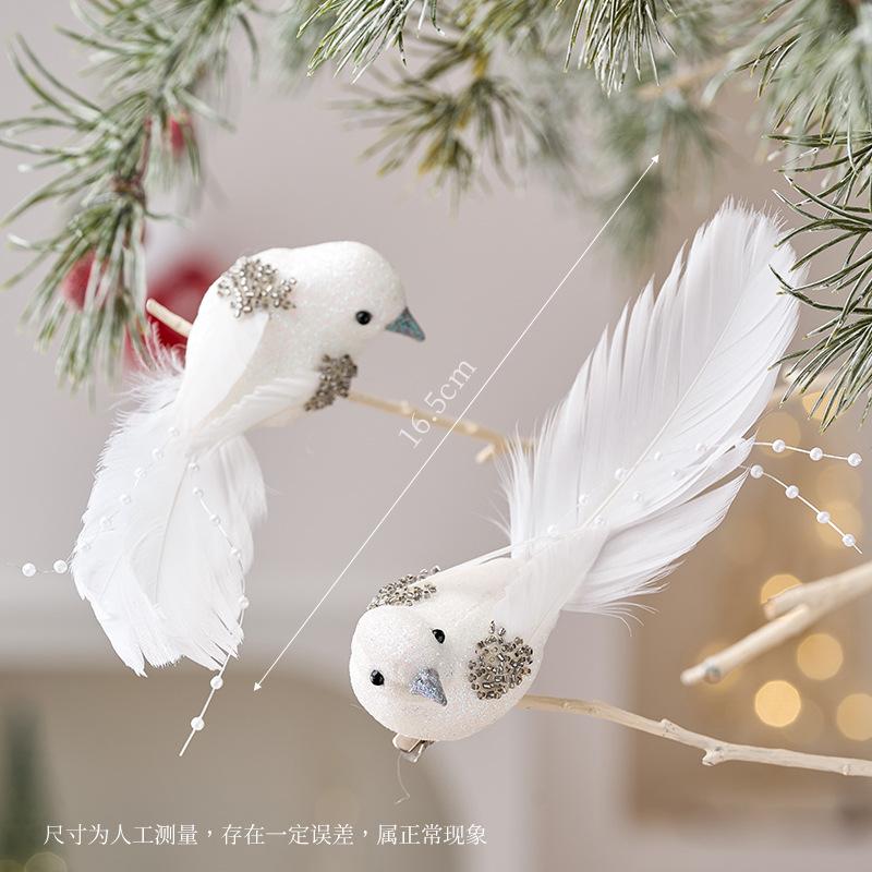 2Pcs Christmas Tree Pendant Bird Decoration White Foam Simulated Bird Pendant Artificial Handmade Christmas Decoration New Year