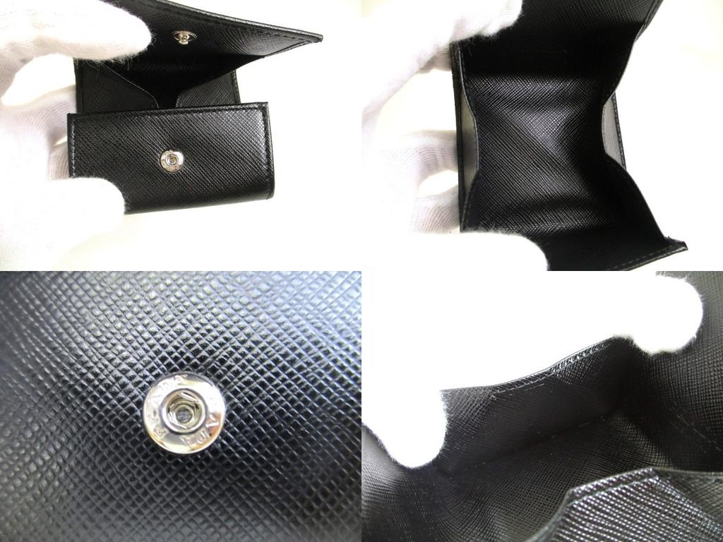 Authentic PRADA Saffiano Black Leather Coin Case Purse #a883  Refurbished