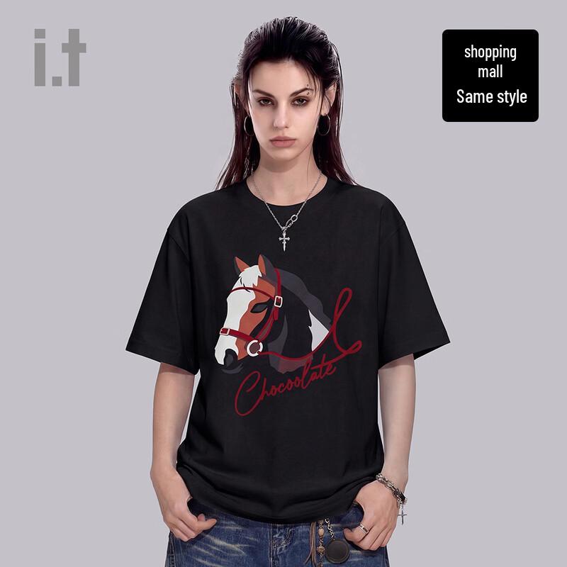 CHOCOOLATE Unisex Horse Print Cotton T-Shirt M