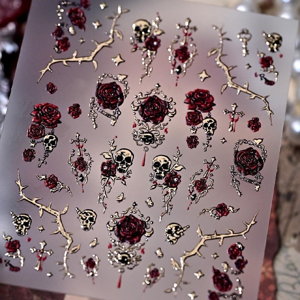 Halloween Nails Blood Rose Nail Stickers Self-adhesive Bronzing Nail Stickers Floral Nail Decals