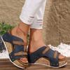 Large size thick bottom slope heel with slippers, summer new buckle with beach open-toed women's cool slippers