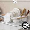 White standing dish drainer for sink, dishes, cutlery, metal