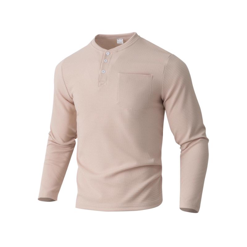 Мужская повседневная рубашка-henley из вафельного трикотажа с длинным рукавом, на пуговицах, с нагрудным карманом S