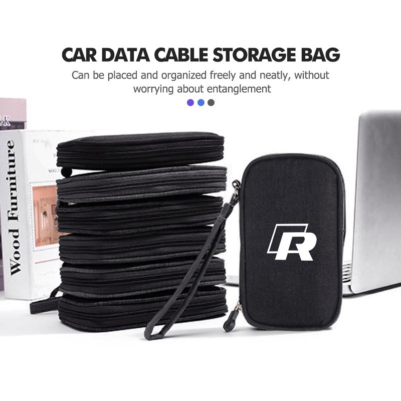 Car Storage Bag USB Cable Phone Charger Portable Power Organizer For Volkswagen VW Tiguan CC Jetta Polo Golf 4 5 6 Passat B5 B6 Zk0