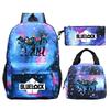 3 Piece School Backpack Set for Students Large Capacity Oxford Cloth Schoolbag with Shoulder Strap and Pencil Case