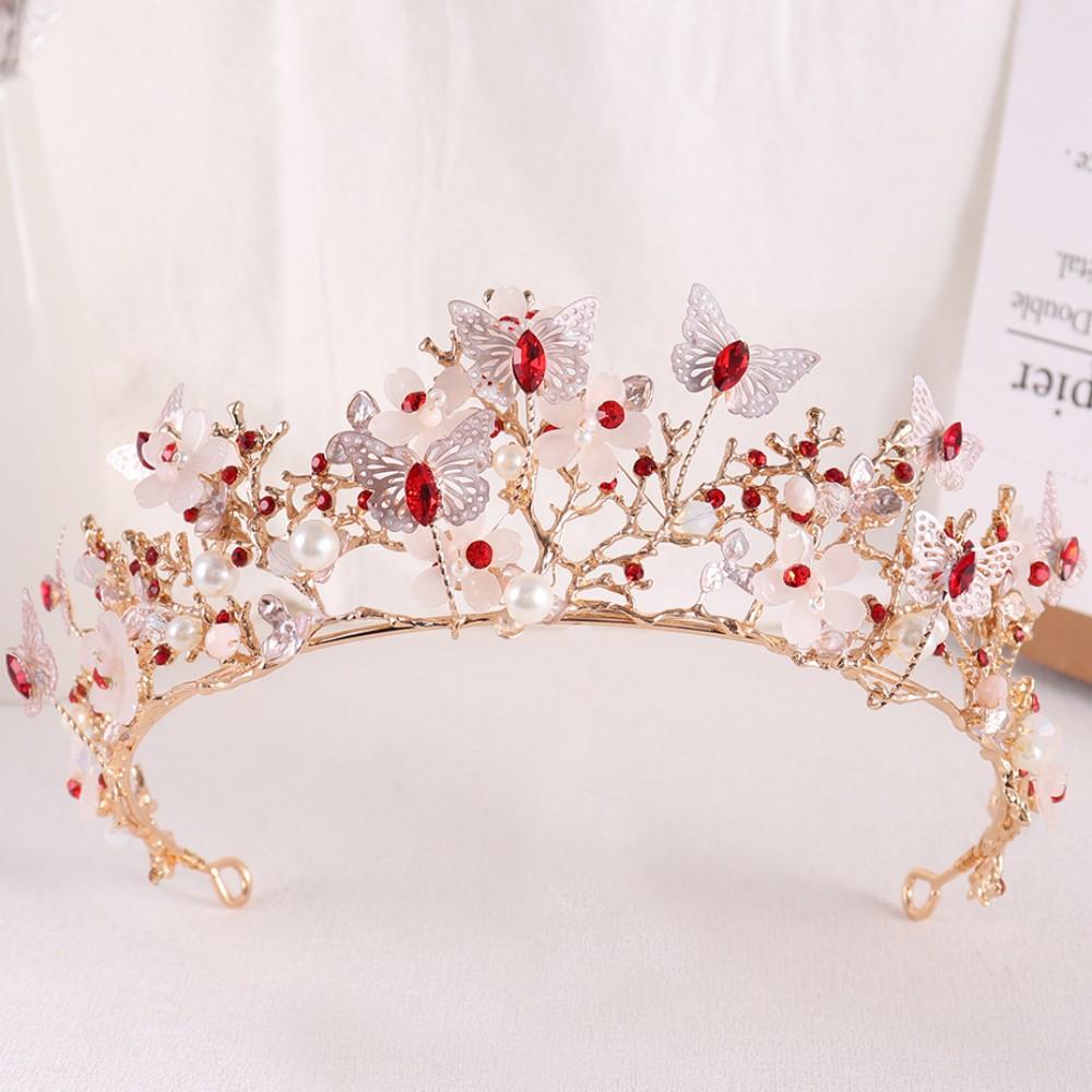 DIEZI 10 Colors Sweet Cute Crystal Pearl Crown For Women Girls Hair Accessories Elegant Bridal Butterfly Tiaras Diadem Headbands