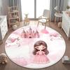 Pink Castle Princess Unicorn Round Rug Non Slip Floor Mat for Kids Bedroom Playroom Fairytale Style Baby Nursery Home Decor