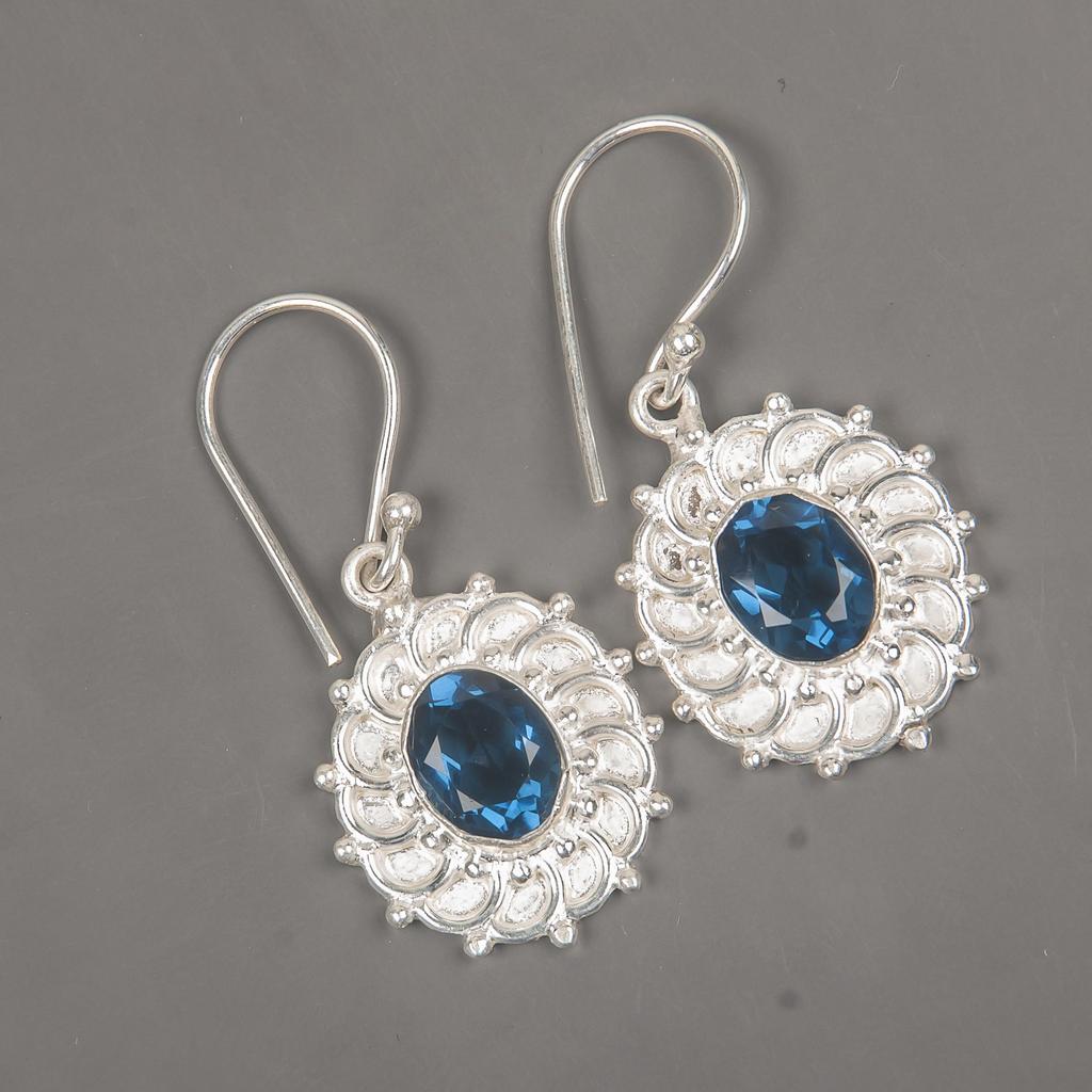London Blue Topaz 925 Solid Sterling Silver Earrings, Handmade Gemstone Earrings Jewelry, Gifts For Wife Brand New Earrings