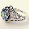 Elegant Creative Fashion Vintage Hollowed Out Multicolour Flower Ring Silver Ring