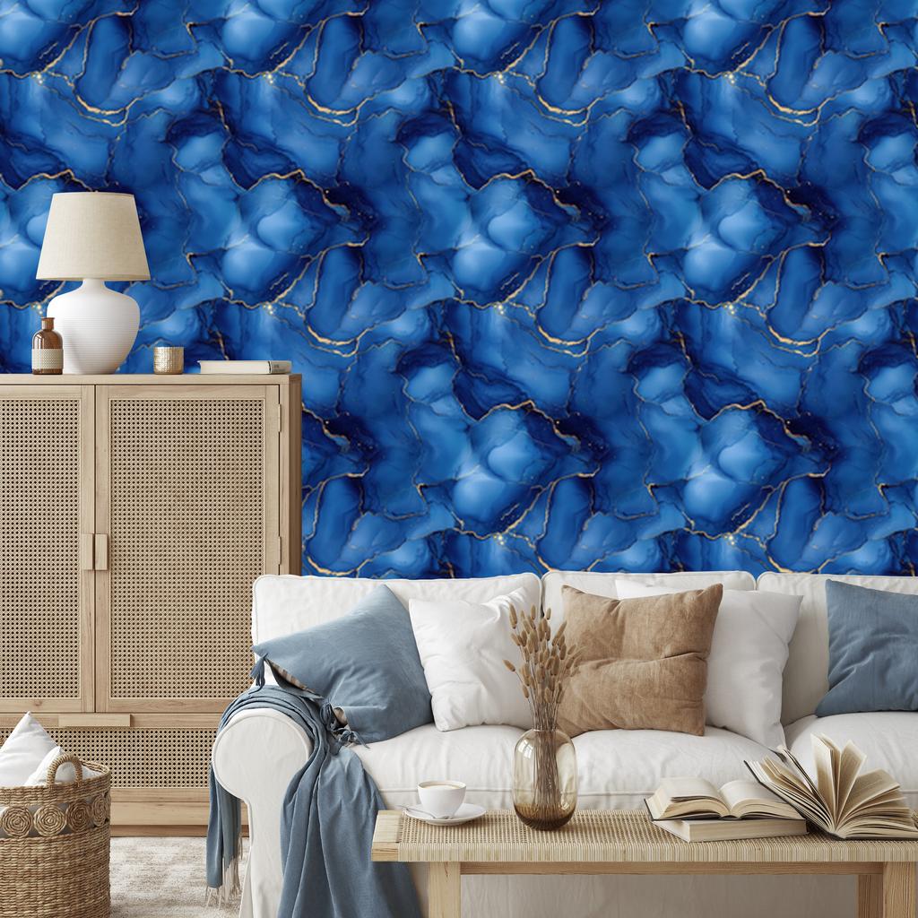 Ink Wallpaper, blue background, blue center for Living Room and Bedroom 50x1000