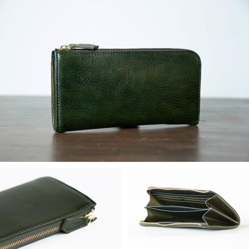 Artigianoworks Long Wallet for Men and Cowhide Himeji Made by Large Card Women, L-Shaped Zipper, Leather, Leather, YKK, Capacity, Storage, Chocolate,