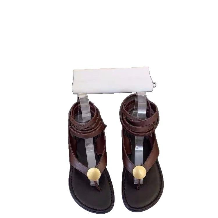 22 New Large Size Metal Flat Bottom Beautiful Beach Sandals Summer Temperament Retro Straps Roman Sandals Tide