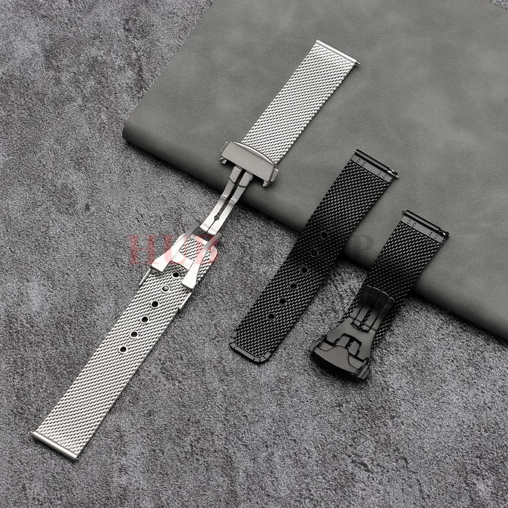 For Omega Seamaster 007 20mm 22mm Silver Black Mesh Bracelet Flat Interface Stainless Steel Watch Strap Quick Release Men Women
