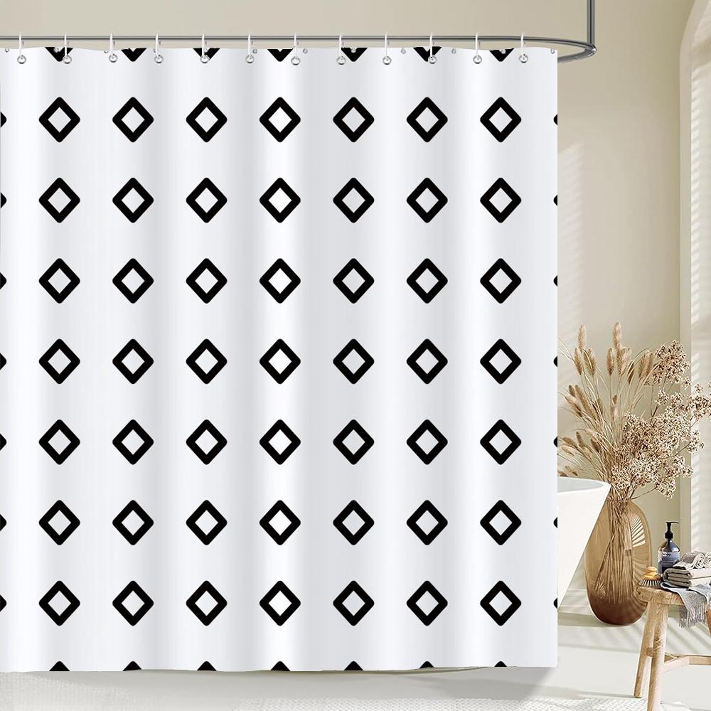 

Black And White Modern Simple Shower Curtain Home Bathroom Decoration Printing Polyester Fabric Bath Curtains With Hooks W90xH180cm