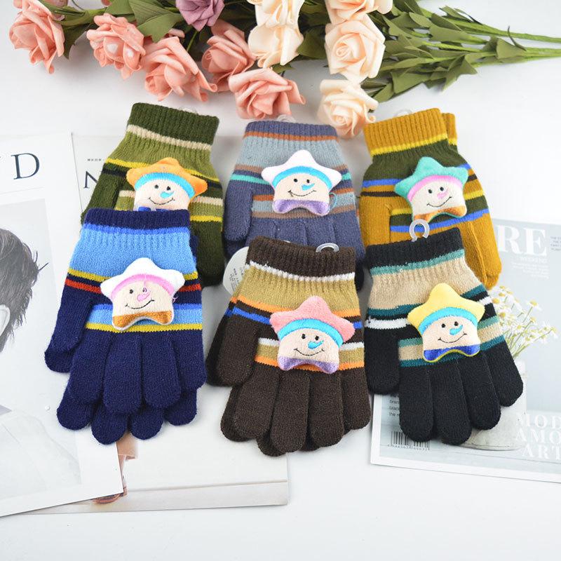 Neue Jungen- und Mädchen-Cartoon-Handschuhe mit fünfzackigem Stern, winterwarme Strickhandschuhe mit vollen Fingern zum Schreiben für Studenten