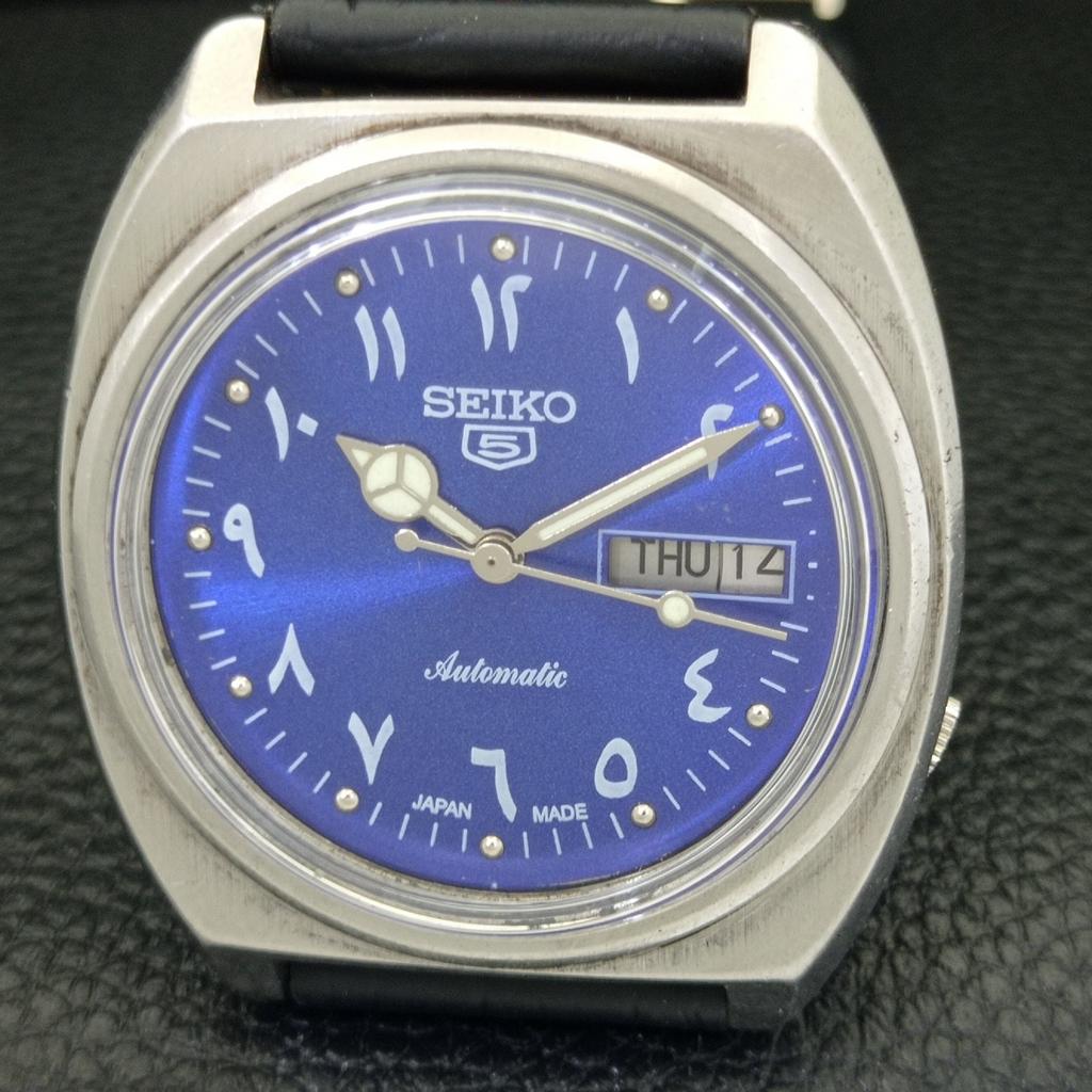 SEIKO 5 AUTOMATIC VINTAGE JAPAN MENS ARABIC BLUE COLOR DIAL WATCH a701376-5 R206a-a701376
