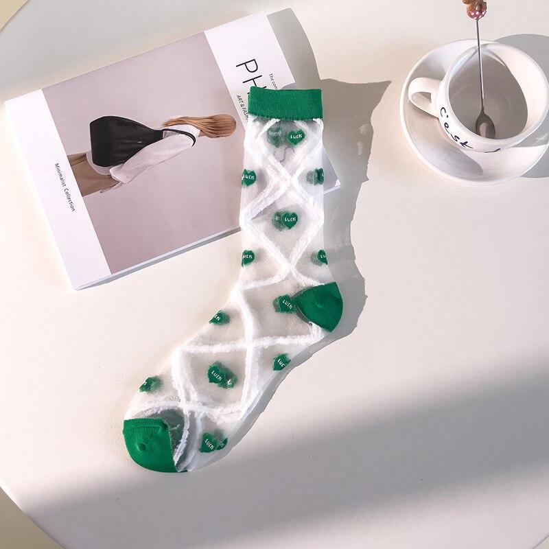 

Сексуальные кружевные сетчатые тонкие стеклянные шелковые носки, летние ультратонкие прозрачные женские носки, повседневная модная уличная одежда, зеленые шелковые носки с кристаллами EUR 34-39
