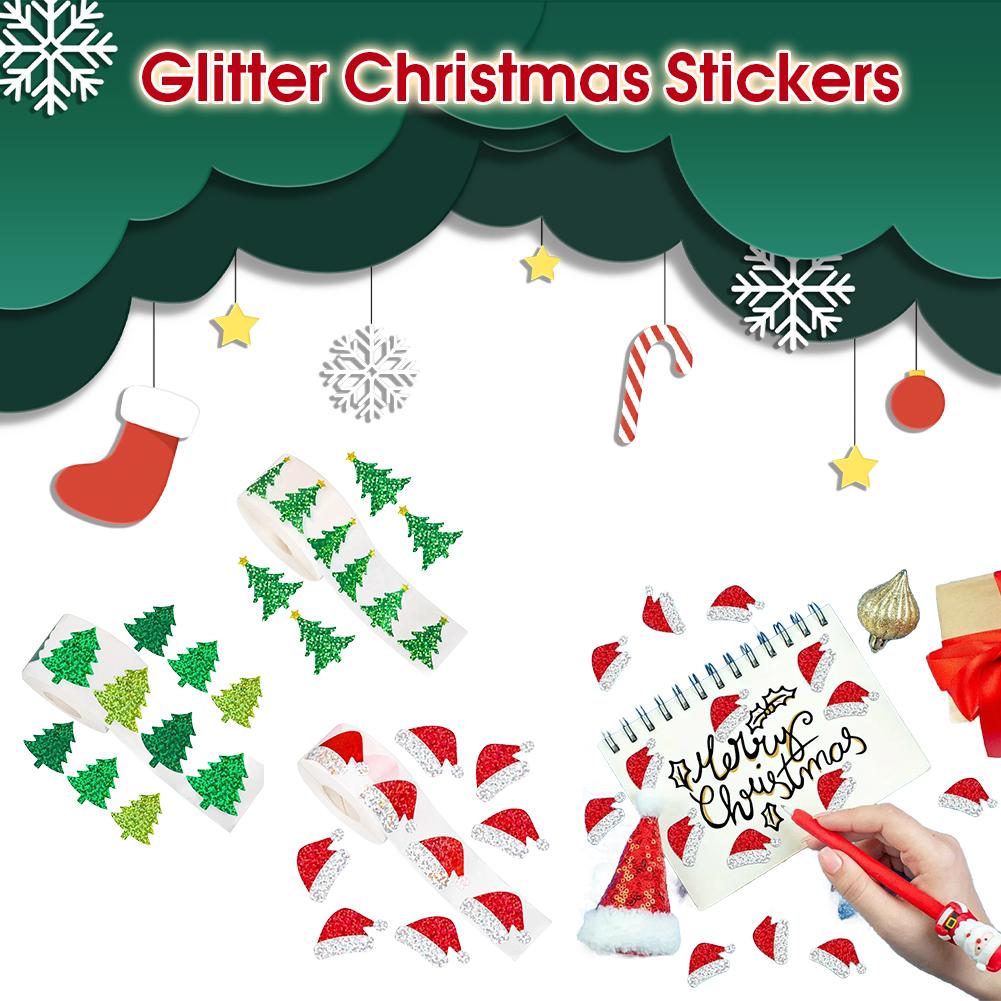 500Pcs/Roll Gift Sealing Stickers Xmas Tree Hat Stickers Self-Adhesive Label Decals for Holiday Envelope Invitations Cards Decor