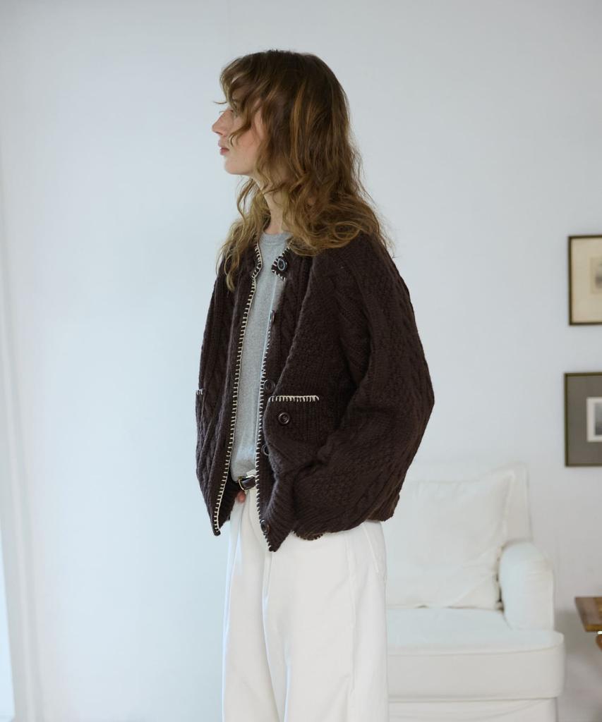 OPENDOORSTUDIO Whipstitch Cable Cardigan Brown