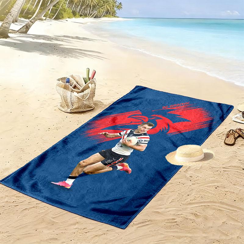 Go Sydney Roosters Print Beach Towel, Large Soft Quick Dry Towel for Beach Camping Swimming
