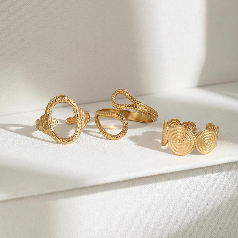 Hip-Hop Stainless Steel Circular Threaded Ring Set for Women Personality Irregular Metal Lava Line Index Finger Rings Jewelry