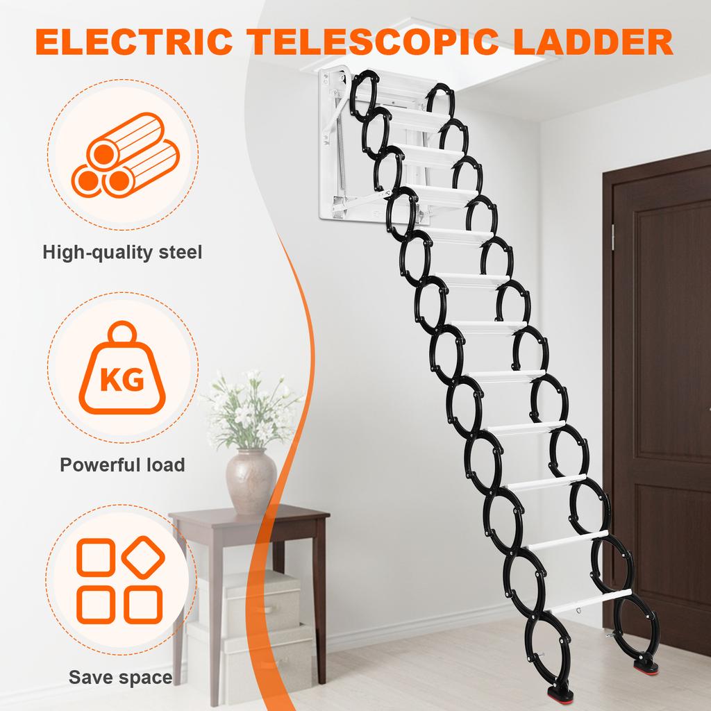 Aluminum Alloy Electric Invisible Loft Ladder Ceiling Mount Folding Attic Stairs Space Saving for Home Garage Roof Basement