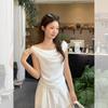 White irregular one-word off-the-shoulder short-sleeved T-shirt for women's summer super good-looking ootd slim-fitting diagonal shoulder top