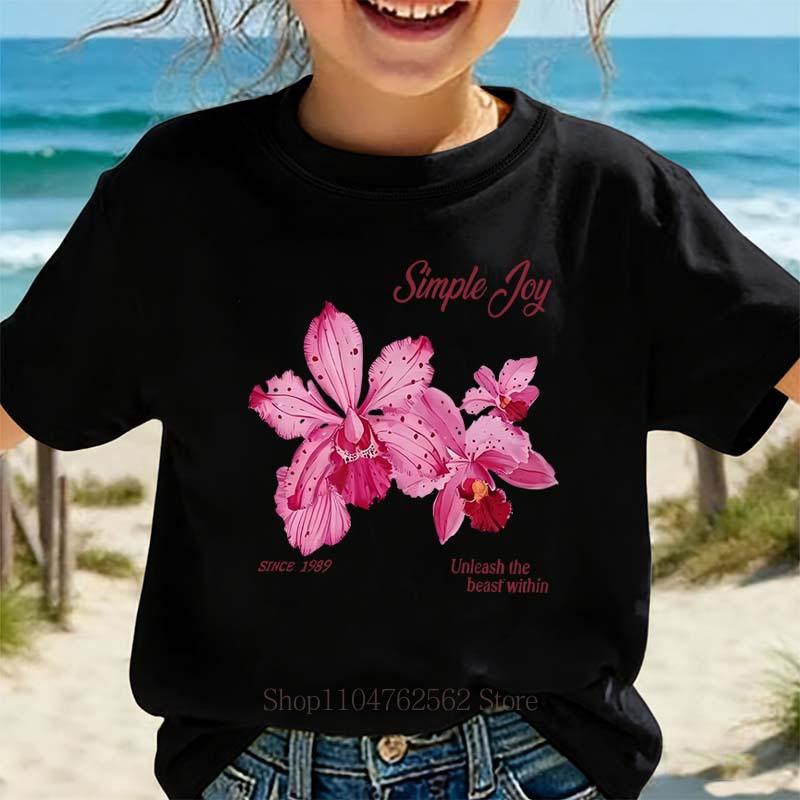Flower Graphic Print Children T-shirts Summer Girls Casual Cute Fashion Colorful Comfort Tops Kids O-Neck Short Sleeve Tees