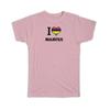 Gift T-Shirt : I Love Mauritius Flag Heart Country Crest Mauritian Expat